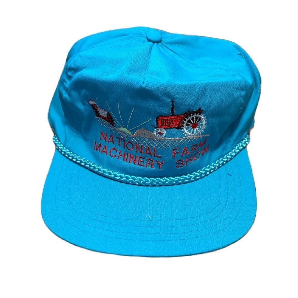 Vintage National Farm Marchinery Show Embroidered Rope Hat Blue Farm Tractor